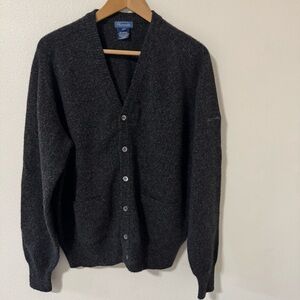 Faconnable Lambswool Button Cardigan Charcoal Gray Academia Preppy Italy Made-L